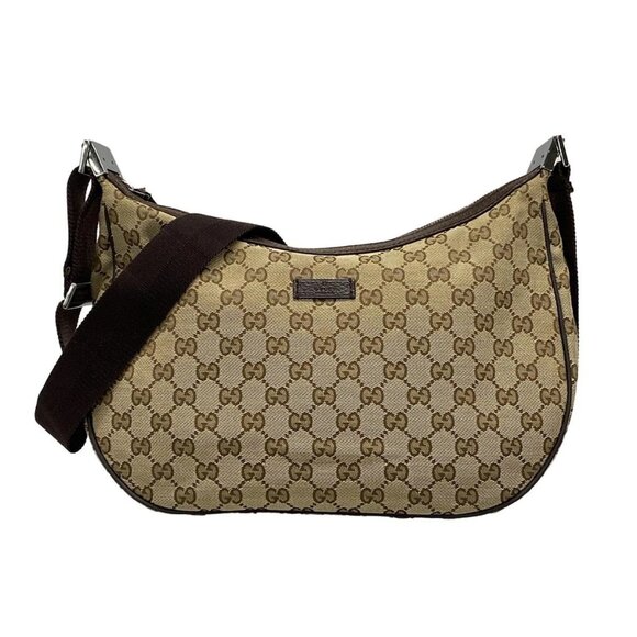 Auth GUCCI GG 122790 Beige Dark Brown Jacquard Leather Shoulder Bag - Picture 1 of 16